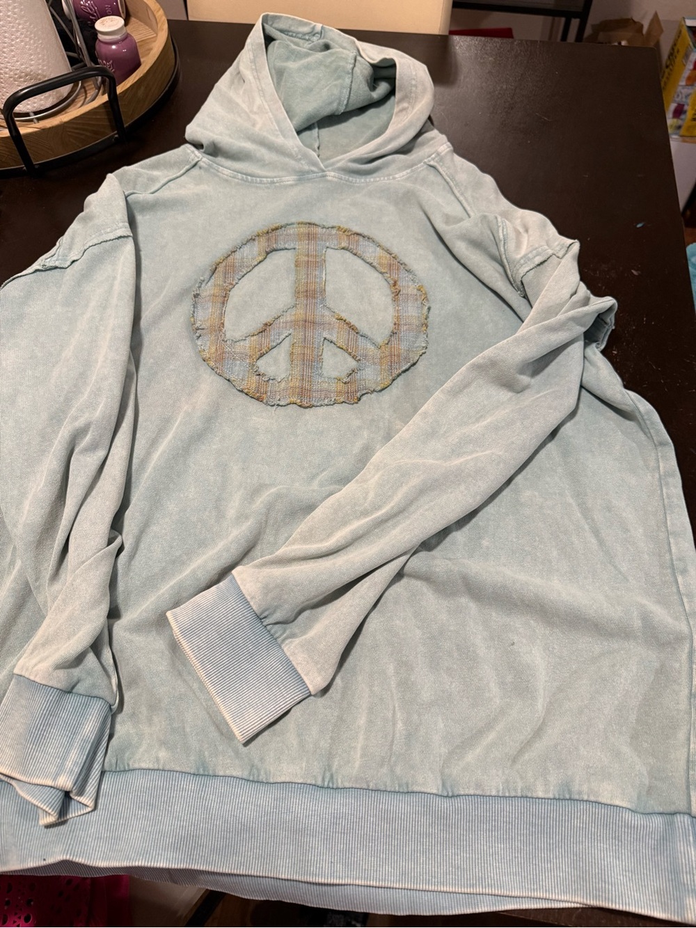 Easel Teal Hoodie with Peace Sign Patch